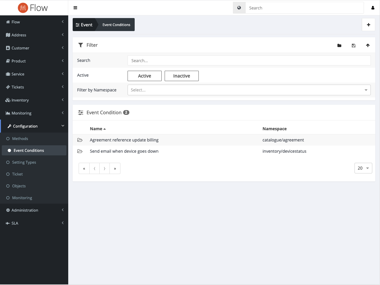 Event conditions Event conditions